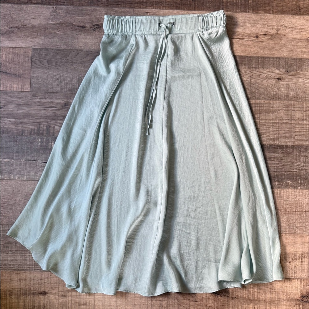 LOFT Outlet Light Blue Silky Feel Midi Skirt drawstring waist - XXSP